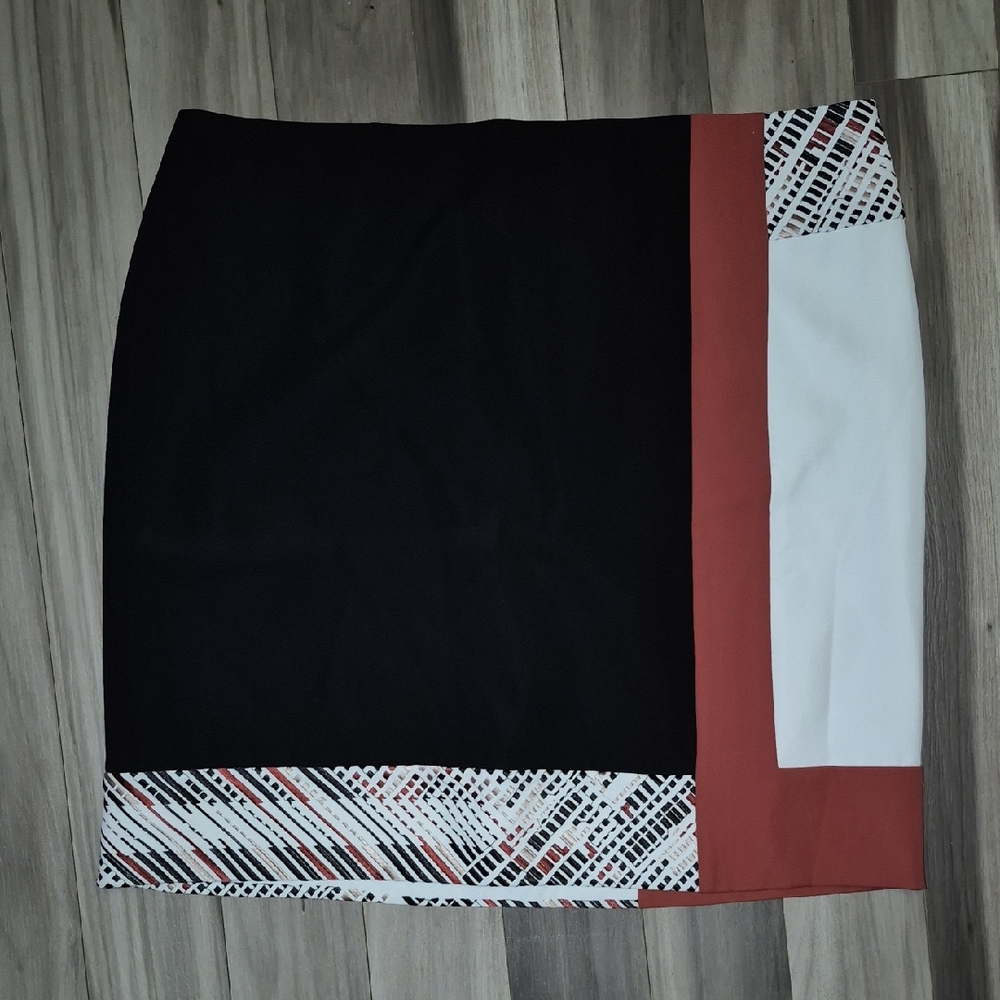 White House Black Market Black, Rust and White Colorblock Pencil Skirt Size 12